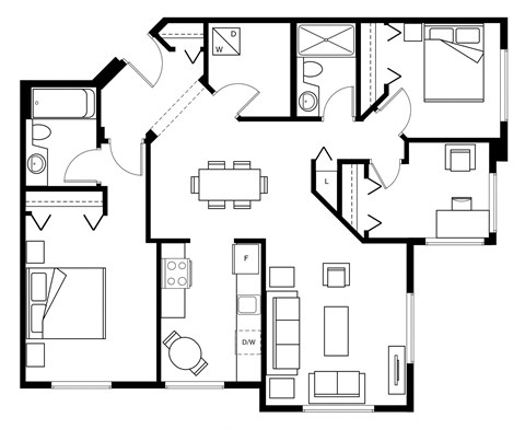 Floor plan for 2 beds, 1 bath, 1120 sqft